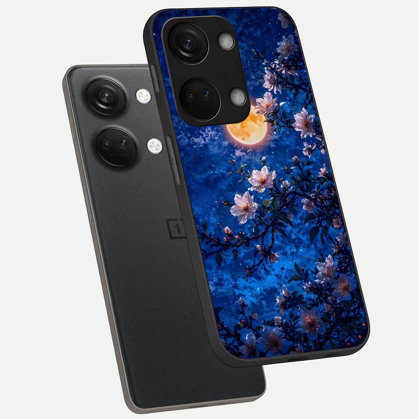  Moonlit Blossoms Night phone case For Oneplus Nord 3 showing premium glass back cover with detailed artwork
