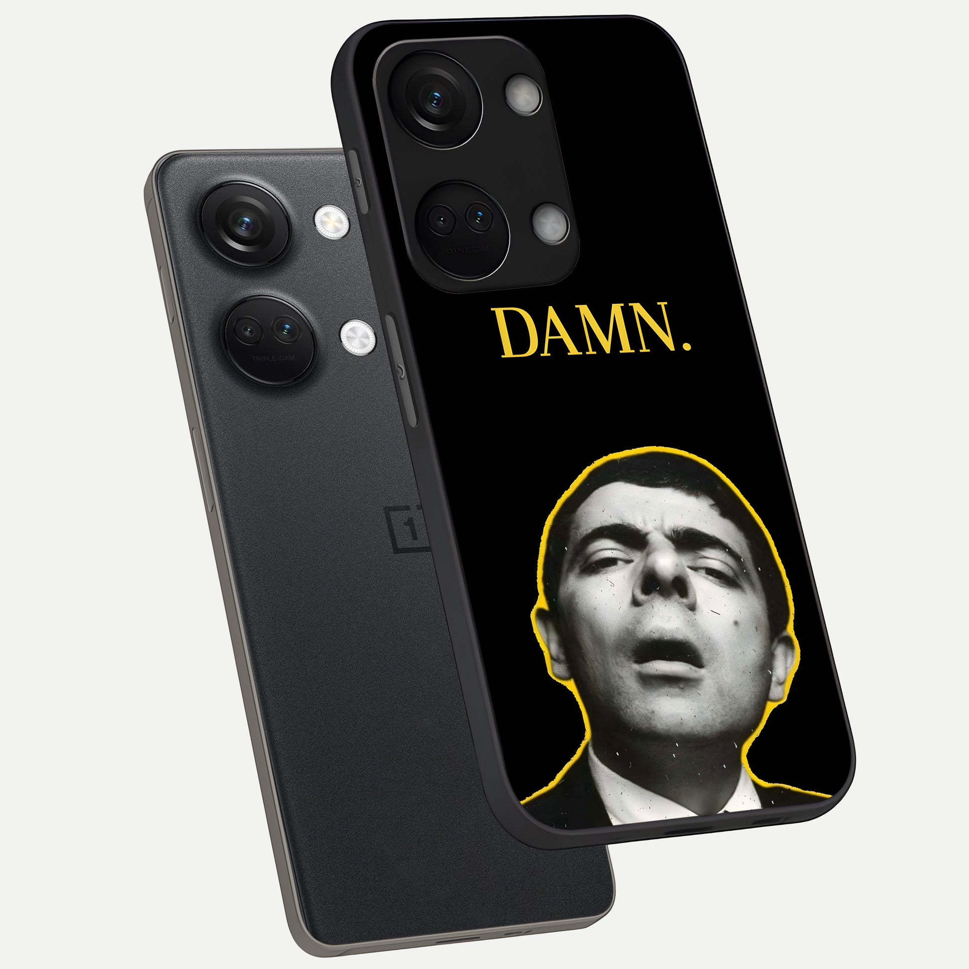  Mr Bean Damn phone case For Oneplus Nord 3 showing premium glass back cover with detailed artwork