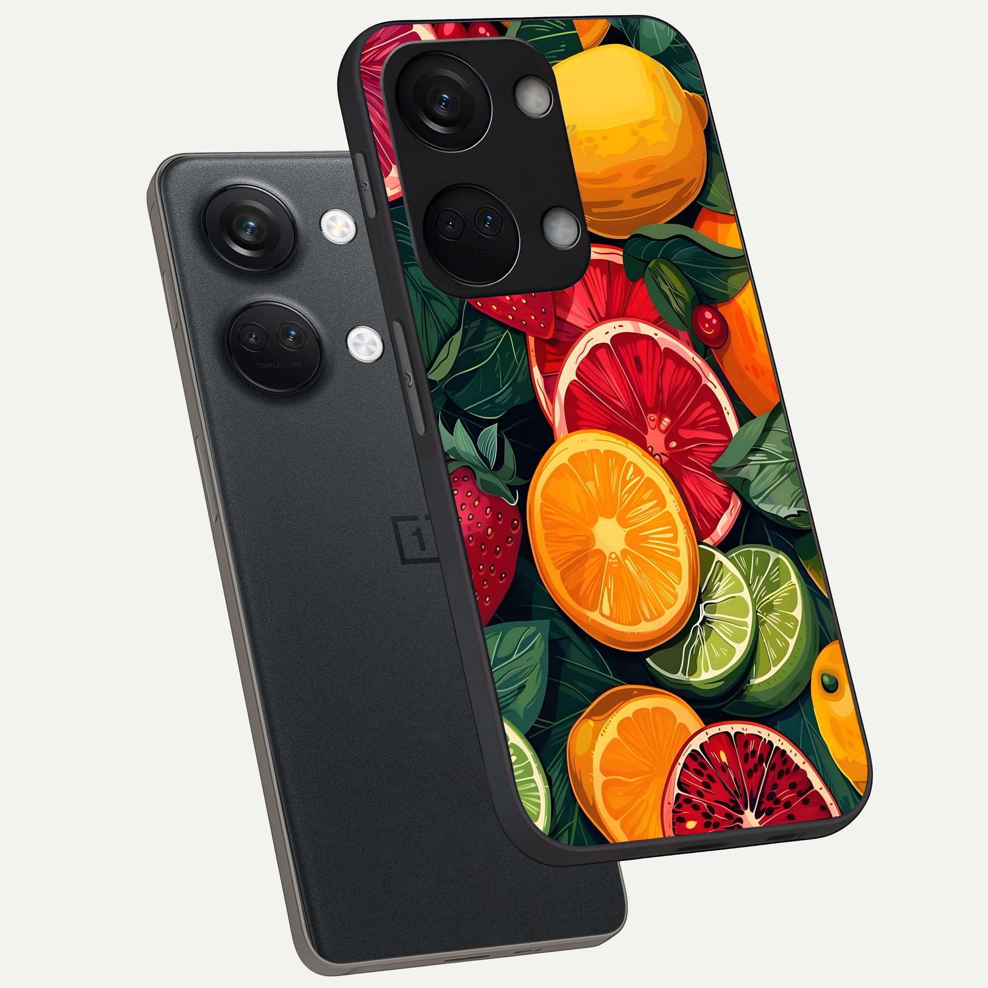  Multiple Fruits phone case For Oneplus Nord 3 showing premium glass back cover with detailed artwork