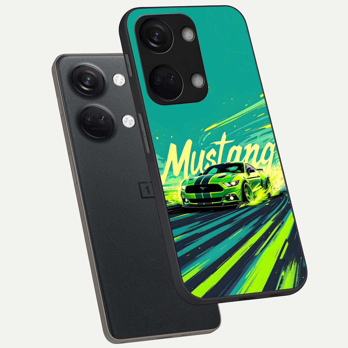  Mustang Bang phone case For Oneplus Nord 3 showing premium glass back cover with detailed artwork