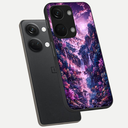  Mystic Cascade Peaks phone case For Oneplus Nord 3 showing premium glass back cover with detailed artwork