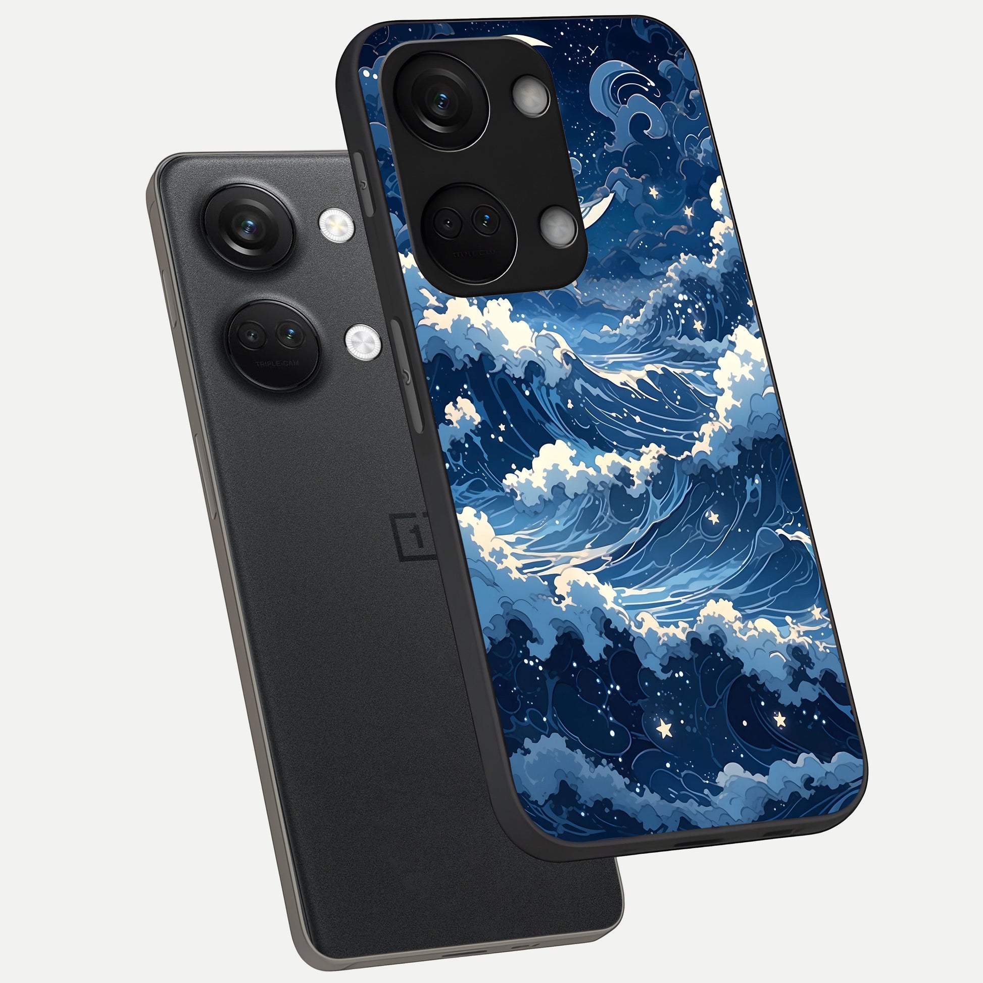  Ocean Moon Waves phone case For Oneplus Nord 3 showing premium glass back cover with detailed artwork