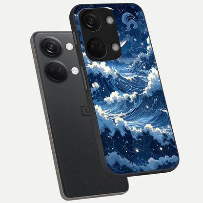  Ocean Moon Waves phone case For Oneplus Nord 3 showing premium glass back cover with detailed artwork