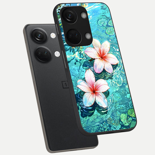  Pink Flowers in Water phone case For Oneplus Nord 3 showing premium glass back cover with detailed artwork
