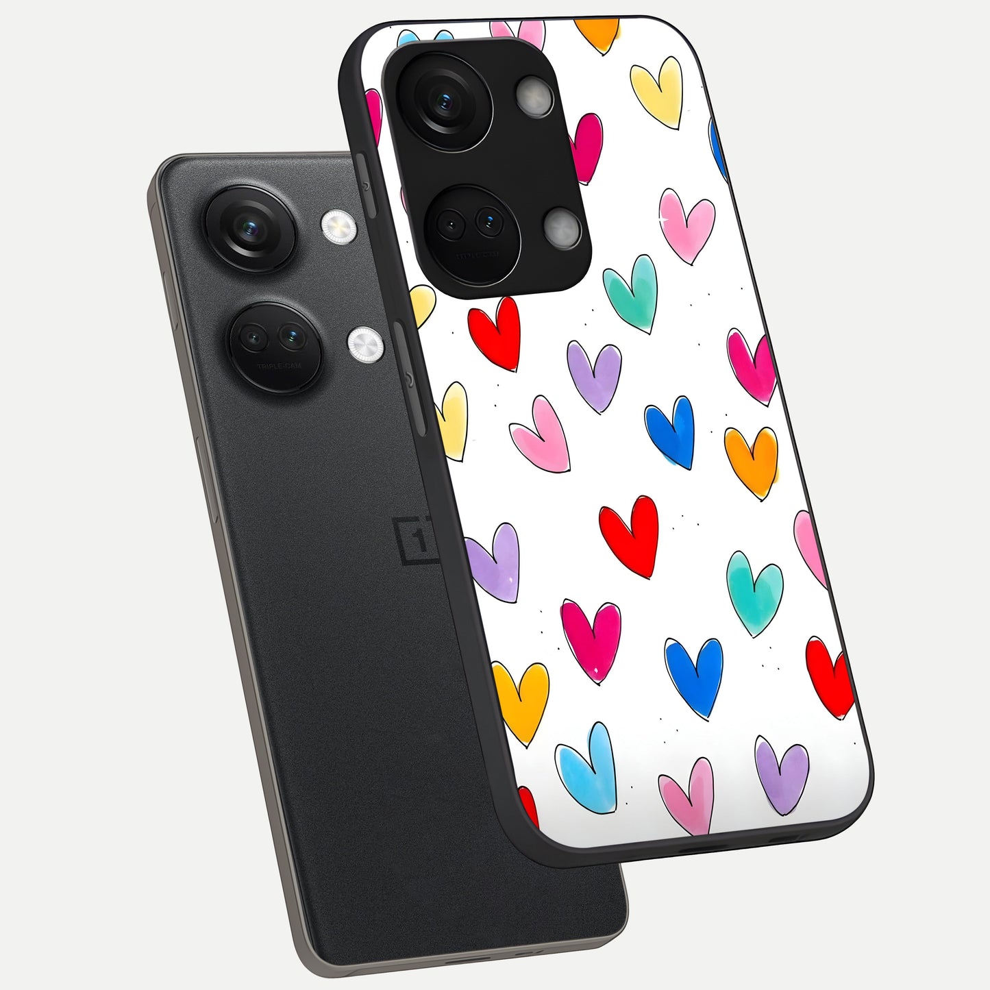  Playful Love Doodles phone case For Oneplus Nord 3 showing premium glass back cover with detailed artwork