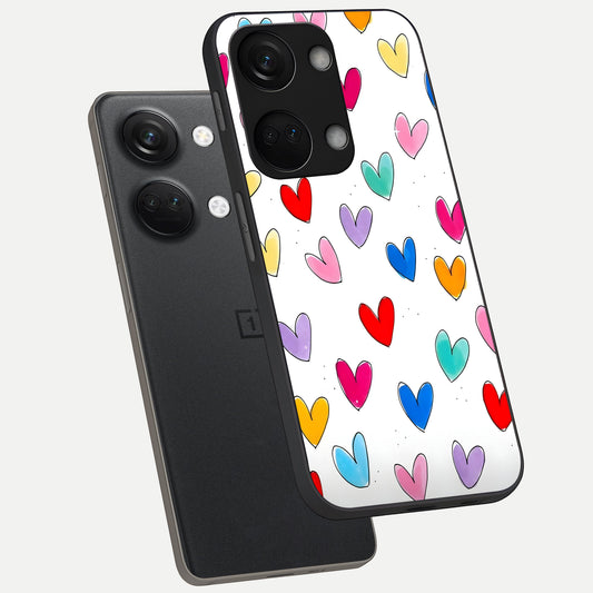  Playful Love Doodles phone case For Oneplus Nord 3 showing premium glass back cover with detailed artwork