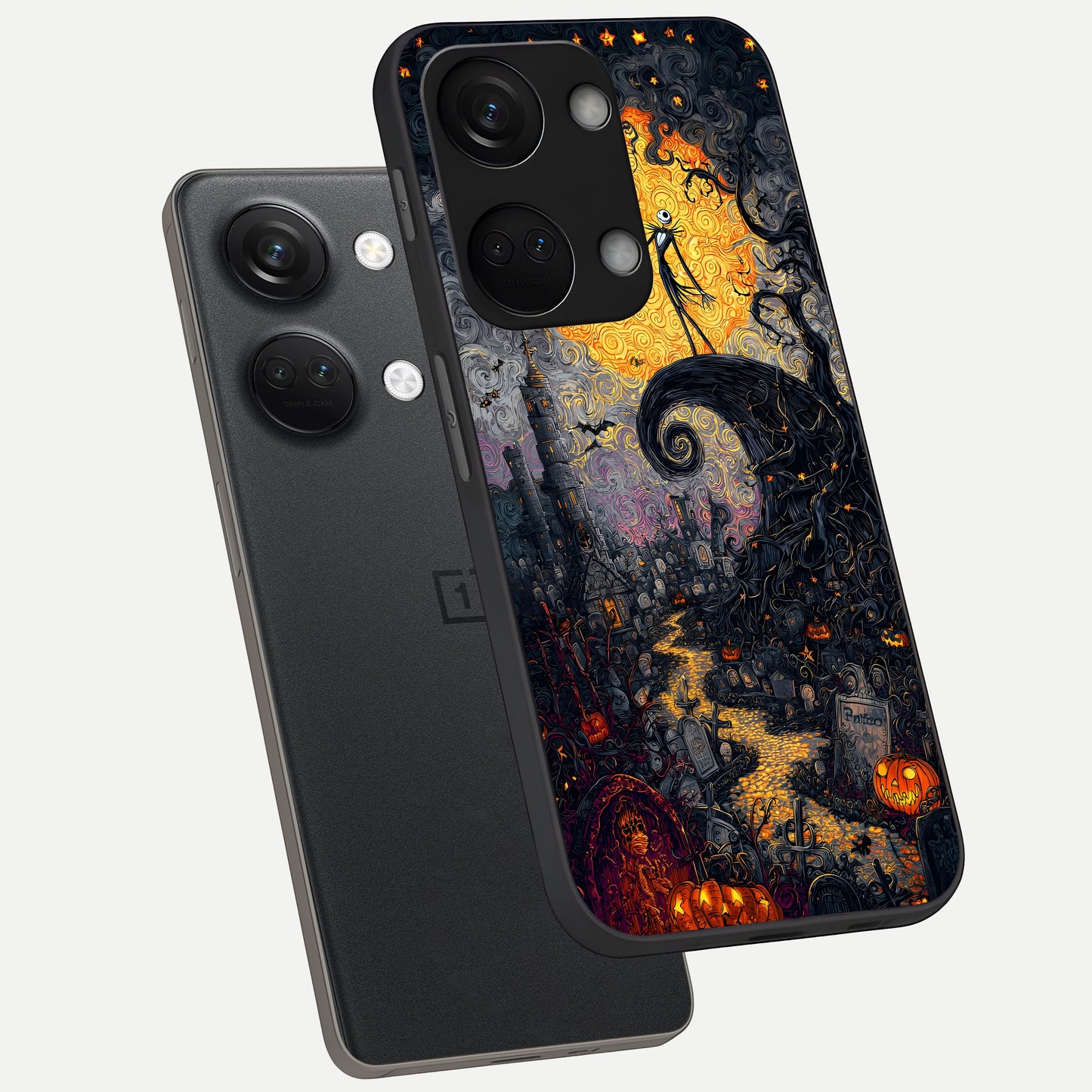  Pumpkin Moon Night phone case For Oneplus Nord 3 showing premium glass back cover with detailed artwork