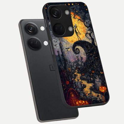  Pumpkin Moon Night phone case For Oneplus Nord 3 showing premium glass back cover with detailed artwork