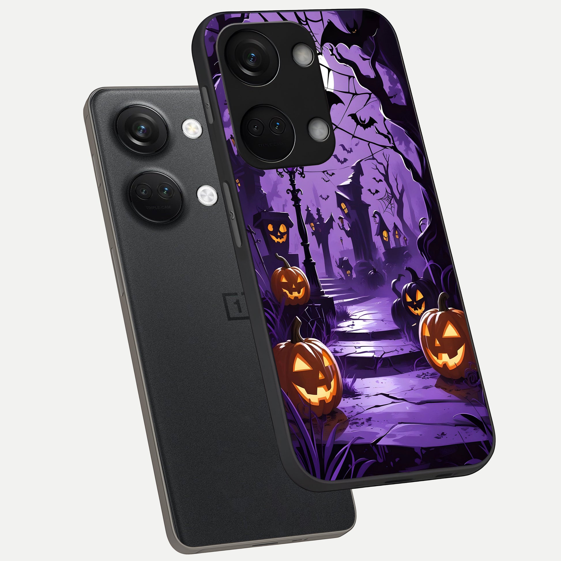  Pumpkin Patch Halloween phone case For Oneplus Nord 3 showing premium glass back cover with detailed artwork