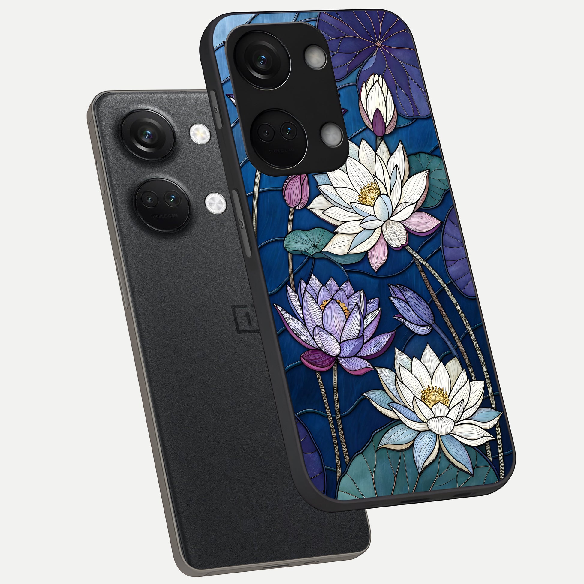  Purple Lotus Stained phone case For Oneplus Nord 3 showing premium glass back cover with detailed artwork