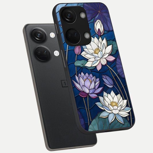  Purple Lotus Stained phone case For Oneplus Nord 3 showing premium glass back cover with detailed artwork