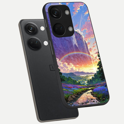  Rainbow Valley Dream phone case For Oneplus Nord 3 showing premium glass back cover with detailed artwork