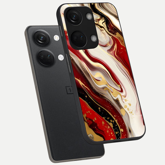  Red And White Marble phone case For Oneplus Nord 3 showing premium glass back cover with detailed artwork