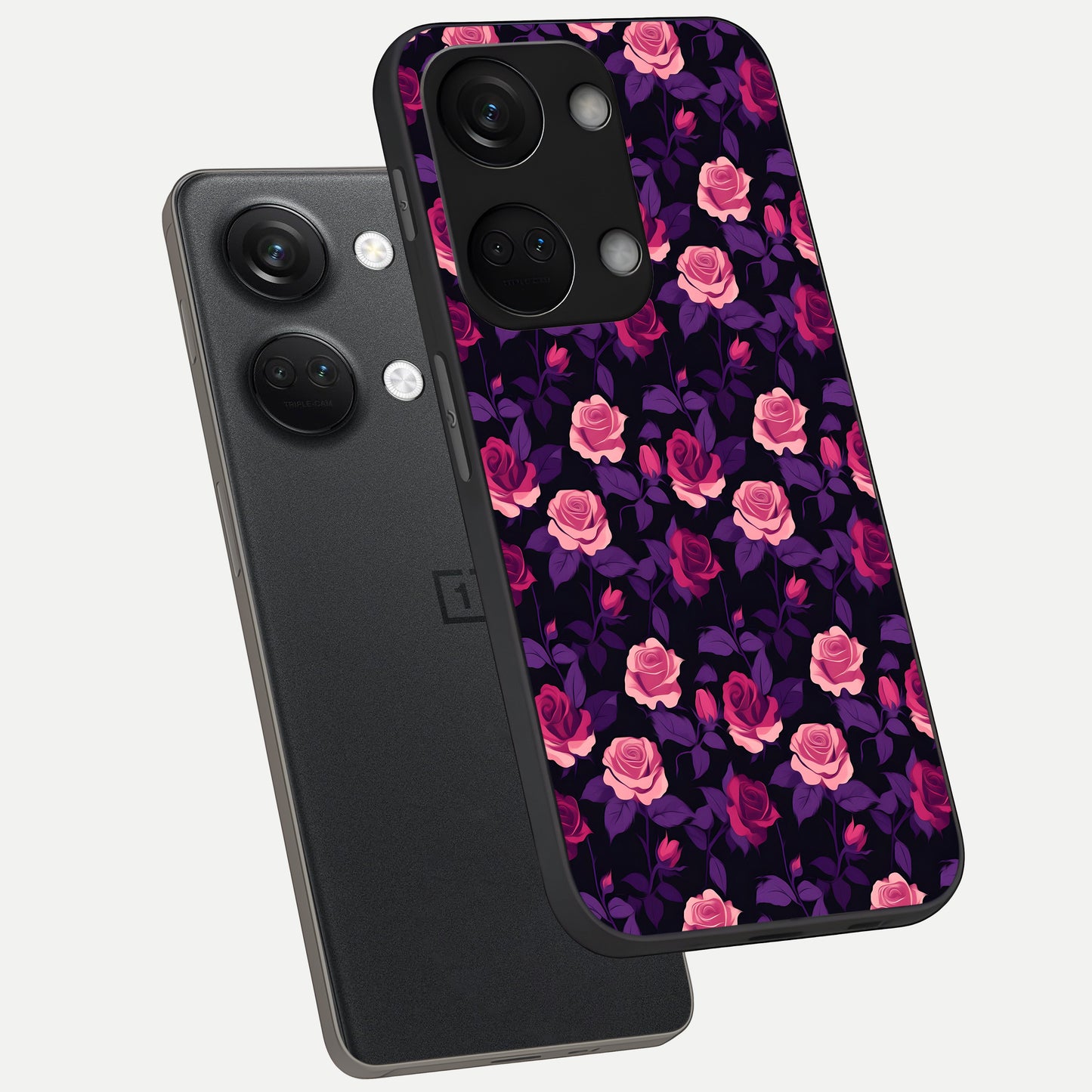  Rose Garden Twilight phone case For Oneplus Nord 3 showing premium glass back cover with detailed artwork