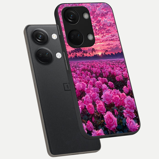  Rose Sunset Valley phone case For Oneplus Nord 3 showing premium glass back cover with detailed artwork