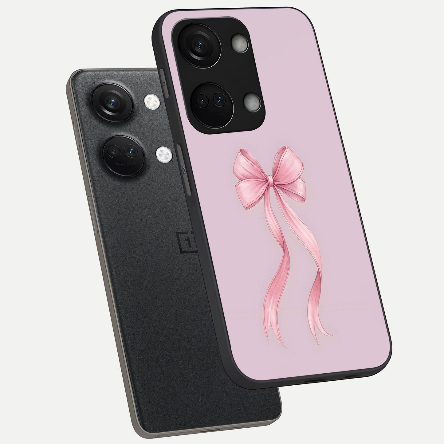  Soft Blush Bow phone case For Oneplus Nord 3 showing premium glass back cover with detailed artwork