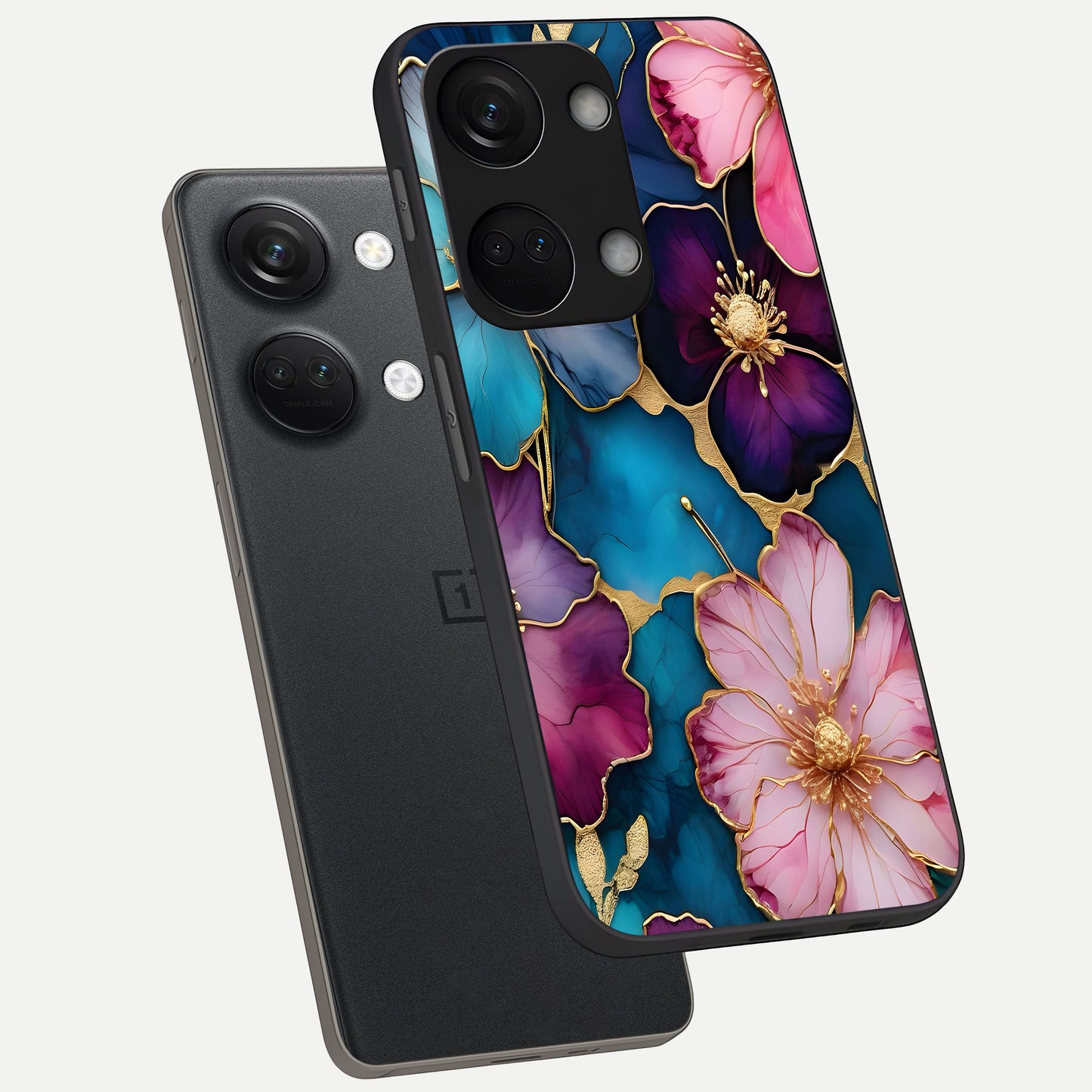  Sparkle Floral phone case For Oneplus Nord 3 showing premium glass back cover with detailed artwork