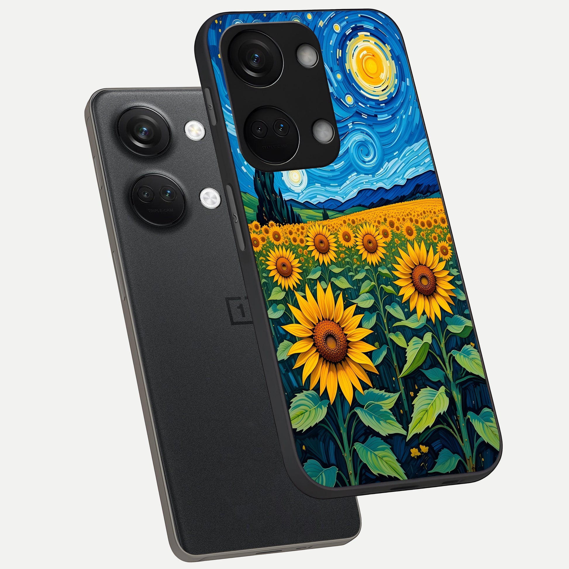  Starry Sunflower Dreams phone case For Oneplus Nord 3 showing premium glass back cover with detailed artwork
