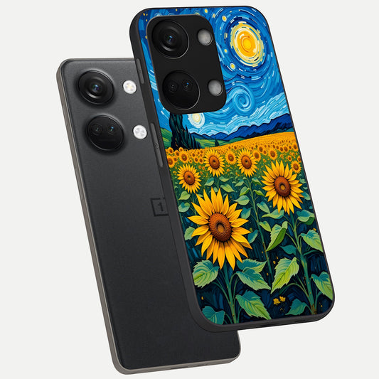  Starry Sunflower Dreams phone case For Oneplus Nord 3 showing premium glass back cover with detailed artwork