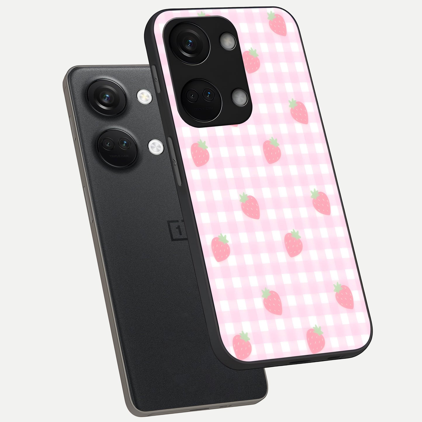  Strawberry Picnic Love phone case For Oneplus Nord 3 showing premium glass back cover with detailed artwork