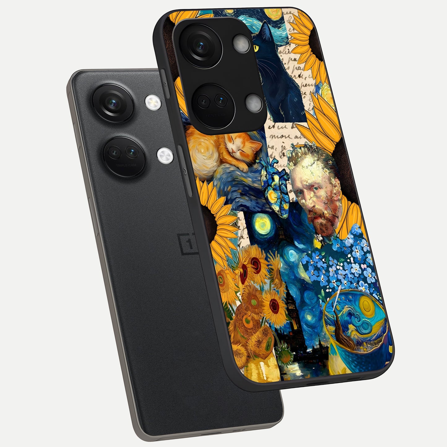  Sunflower Chic Mood Custom Name phone case For Oneplus Nord 3 showing premium glass back cover with detailed artwork