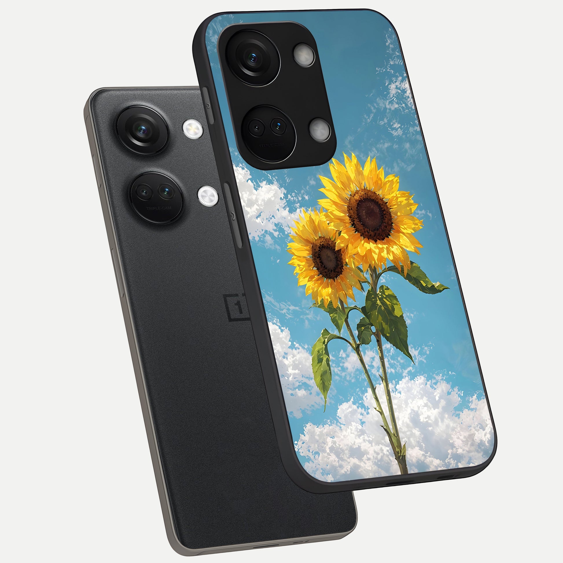  Sunlit Daisy Glow phone case For Oneplus Nord 3 showing premium glass back cover with detailed artwork