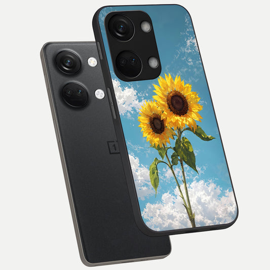  Sunlit Daisy Glow phone case For Oneplus Nord 3 showing premium glass back cover with detailed artwork