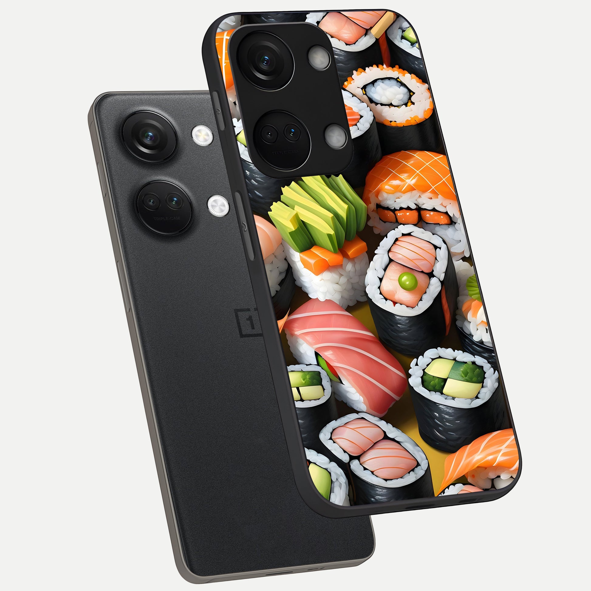  Sushi Food Pattern phone case For Oneplus Nord 3 showing premium glass back cover with detailed artwork