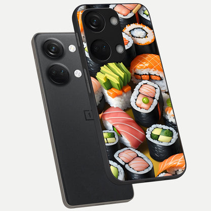  Sushi Food Pattern phone case For Oneplus Nord 3 showing premium glass back cover with detailed artwork