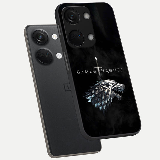  Throne Wolf Legacy phone case For Oneplus Nord 3 showing premium glass back cover with detailed artwork