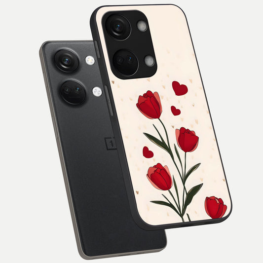  Tulip With Heart phone case For Oneplus Nord 3 showing premium glass back cover with detailed artwork