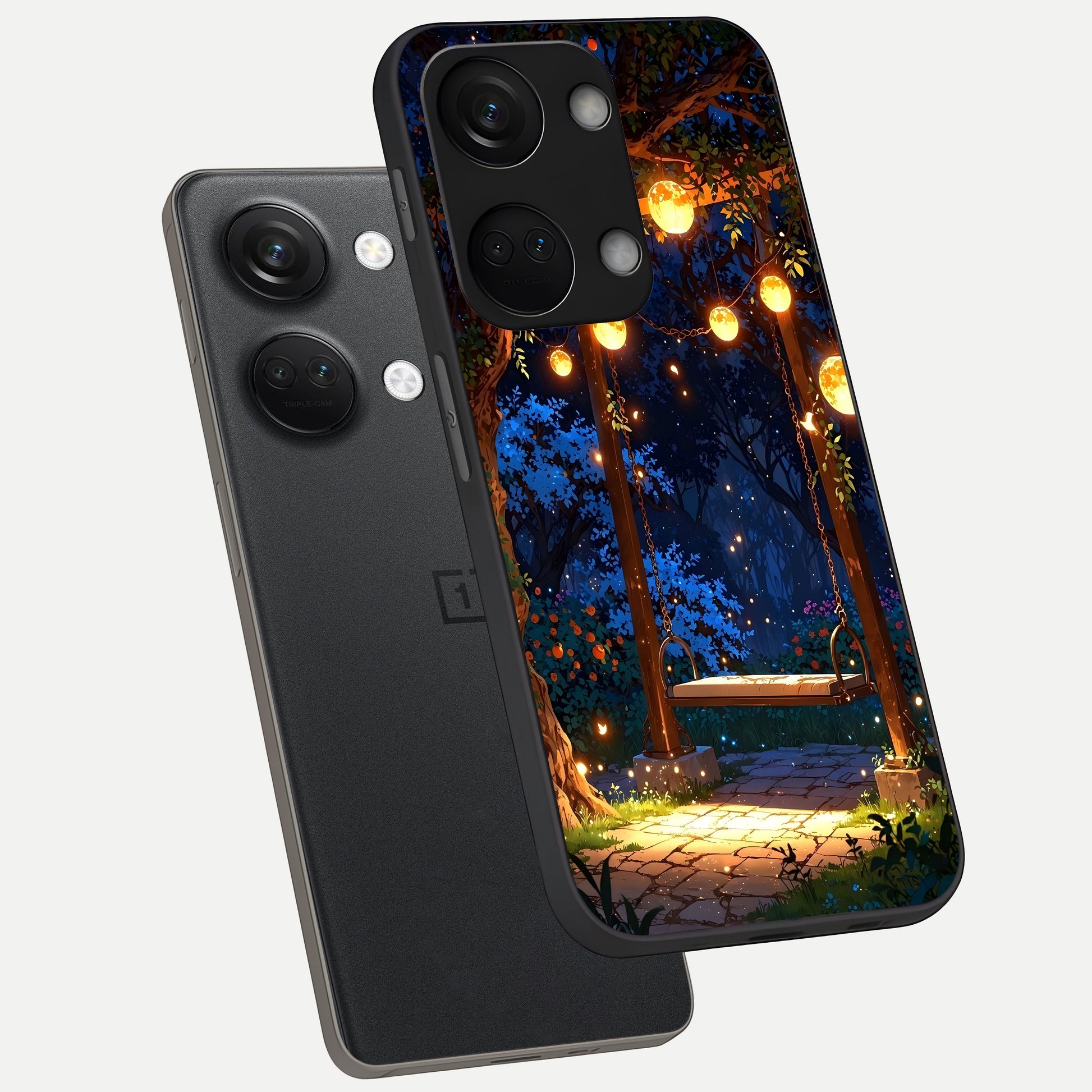  Twilight Garden Swing phone case For Oneplus Nord 3 showing premium glass back cover with detailed artwork