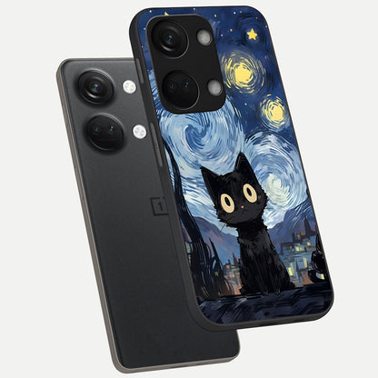  Van Gogh Cat phone case For Oneplus Nord 3 showing premium glass back cover with detailed artwork