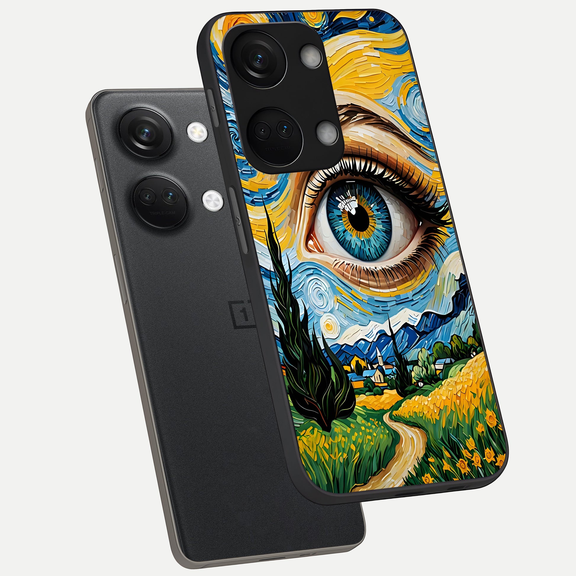  Van Gogh Eye phone case For Oneplus Nord 3 showing premium glass back cover with detailed artwork