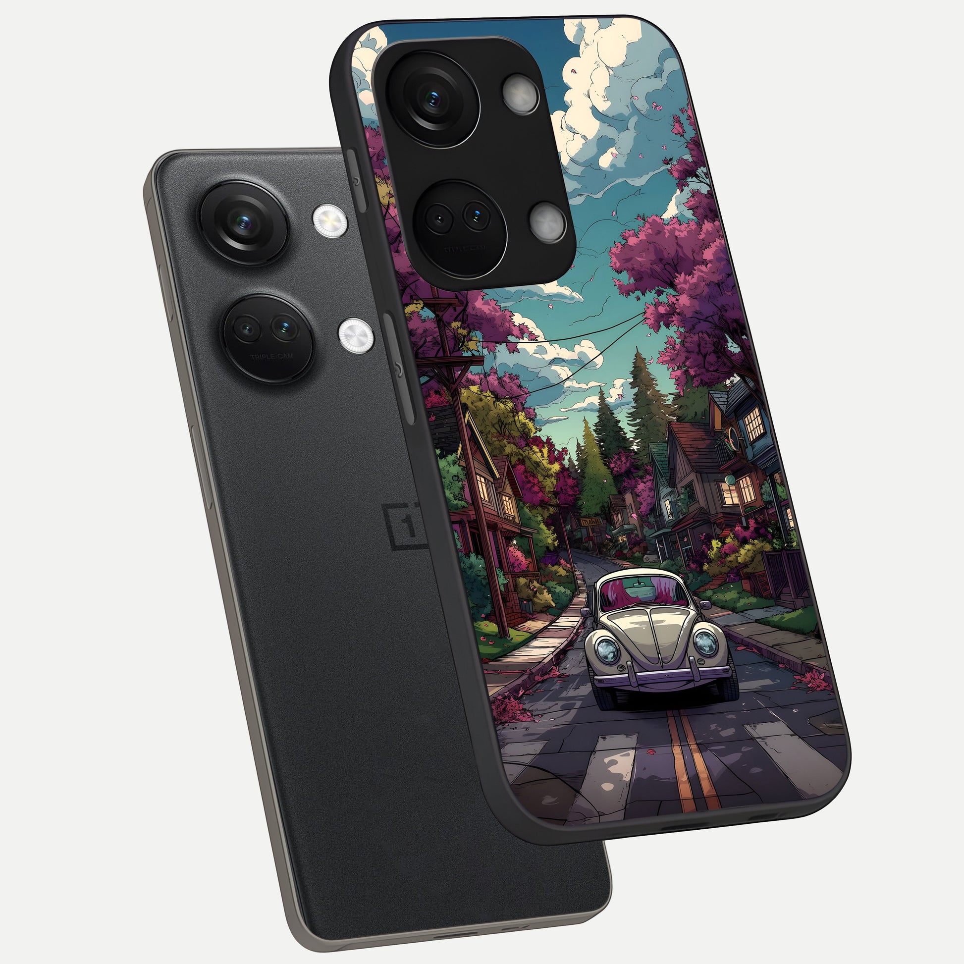  Vintage Street Drive phone case For Oneplus Nord 3 showing premium glass back cover with detailed artwork