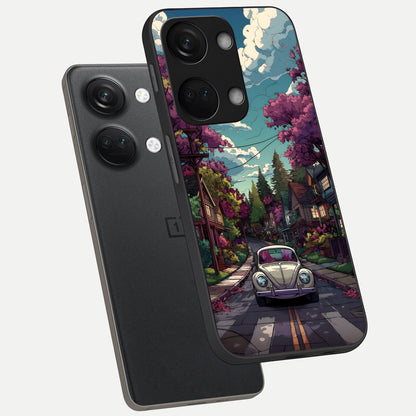  Vintage Street Drive phone case For Oneplus Nord 3 showing premium glass back cover with detailed artwork