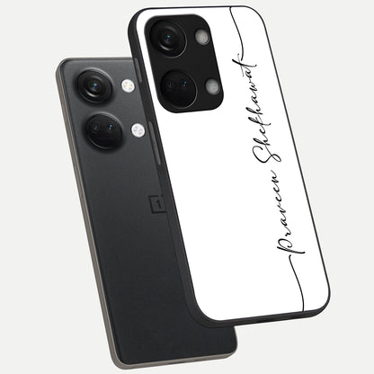  White Tune Custom Name phone case For Oneplus Nord 3 showing premium custom name glass back cover