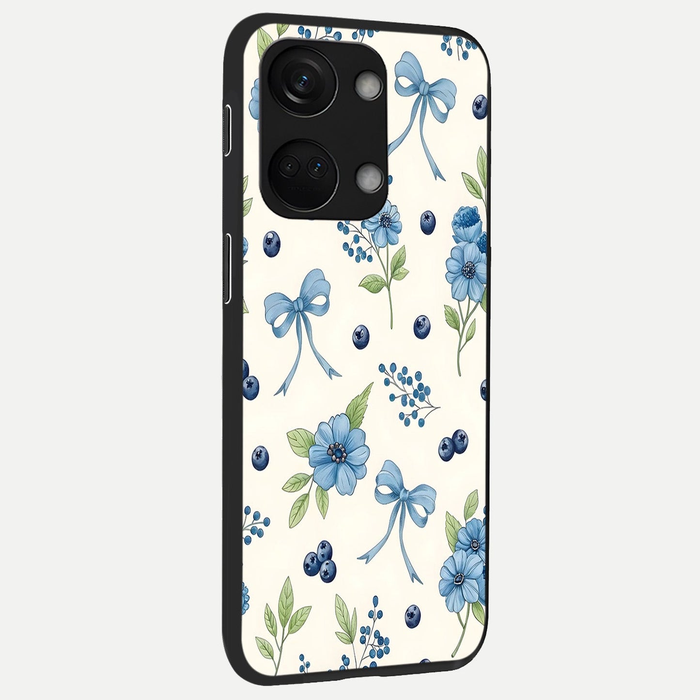  Blue Flower And Bow back cover For Oneplus Nord 3 slim fit glass case with vibrant aesthetic design