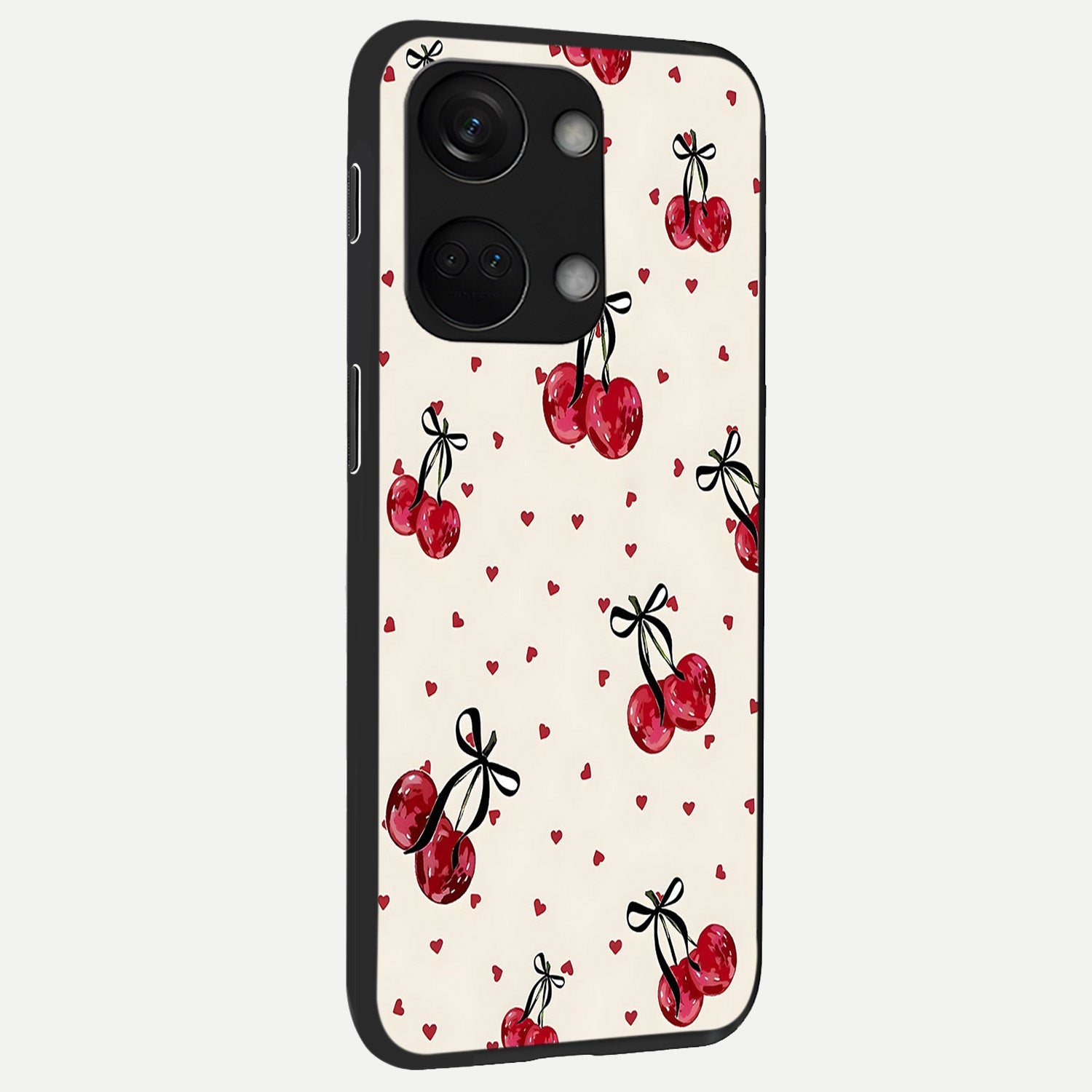  Cherry Heart Bow back cover For Oneplus Nord 3 slim fit glass case with vibrant aesthetic design