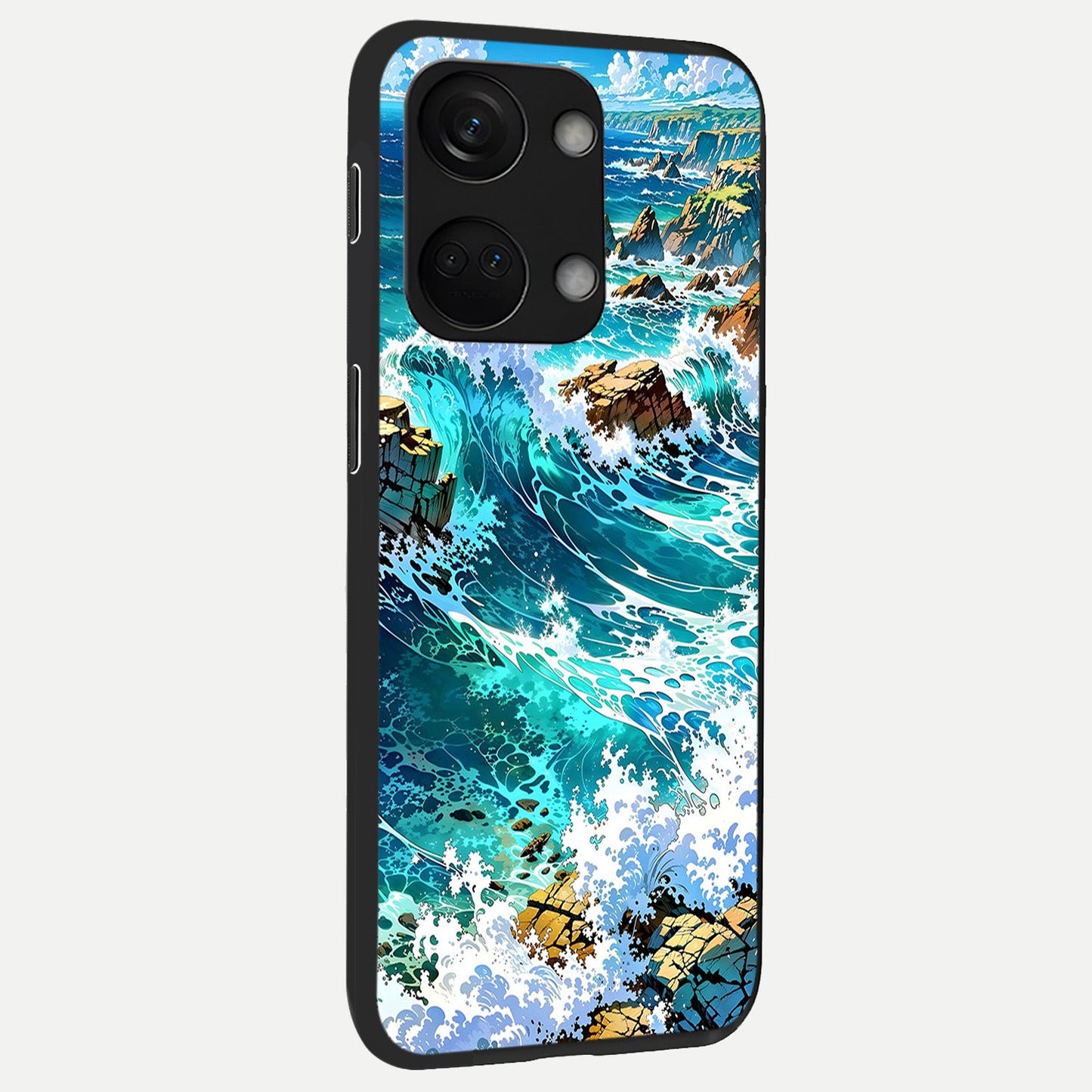  Coastal Blue Waves back cover For Oneplus Nord 3 slim fit glass case with vibrant aesthetic design