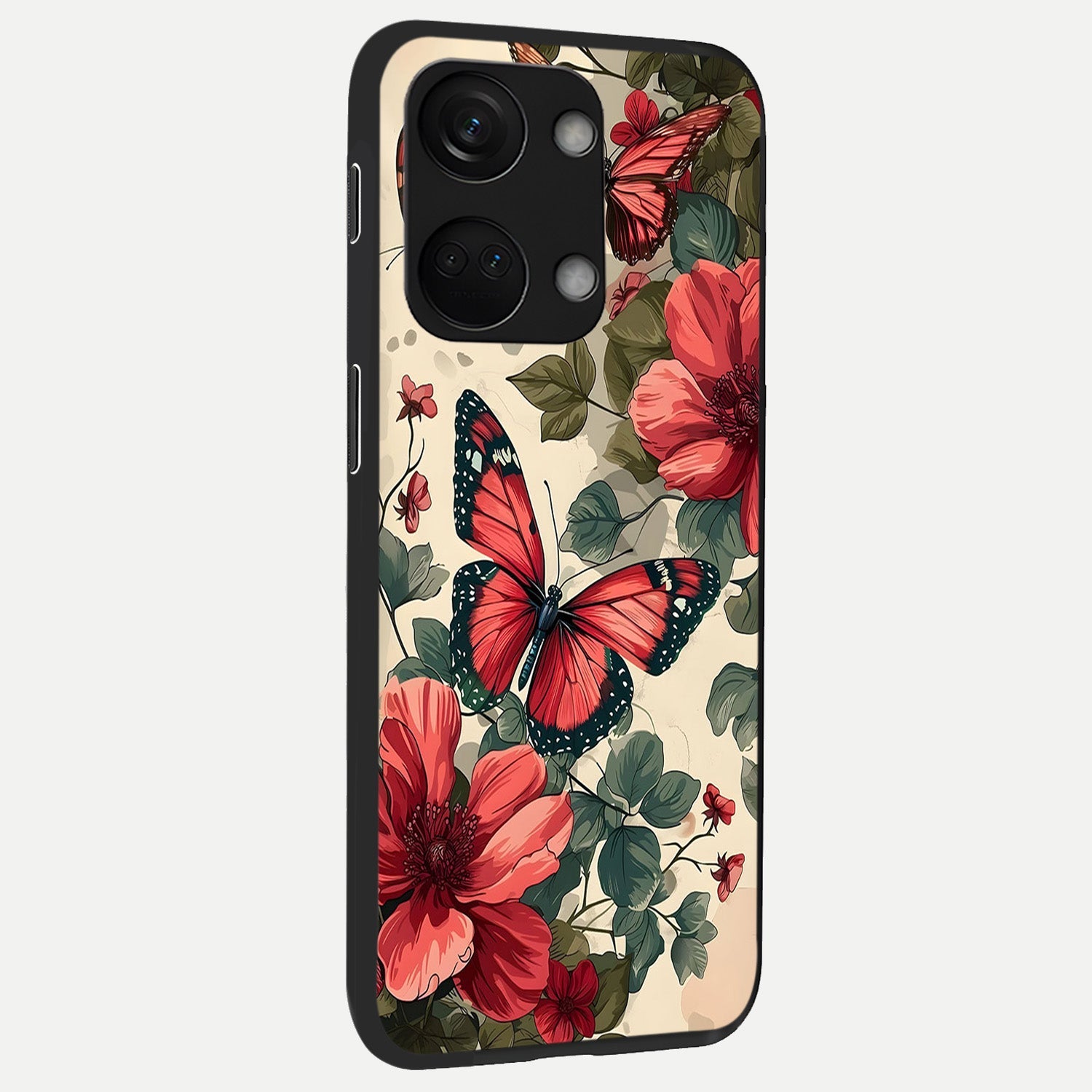  Crimson Butterfly Garden back cover For Oneplus Nord 3 slim fit glass case with vibrant aesthetic design