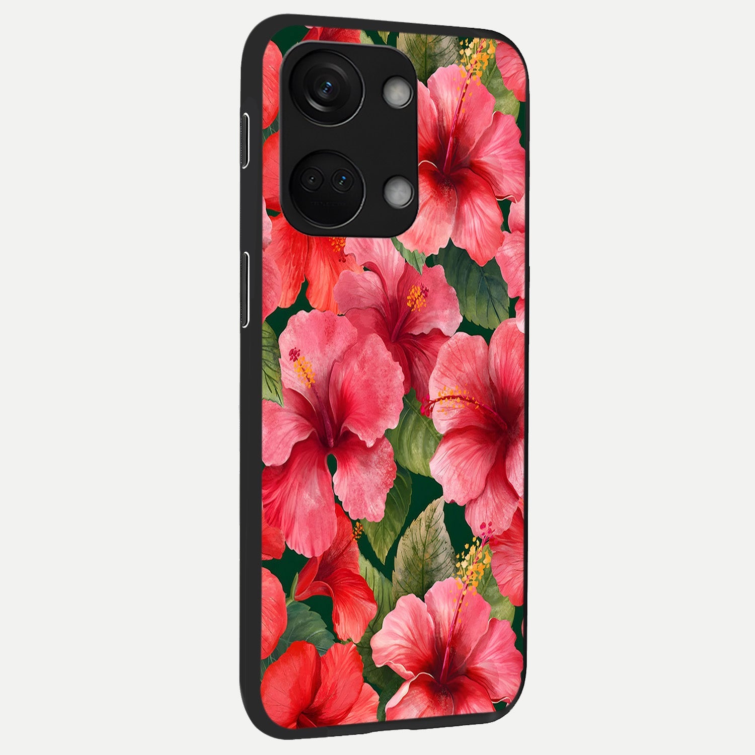  Hibiscus Pattern back cover For Oneplus Nord 3 slim fit glass case with vibrant aesthetic design