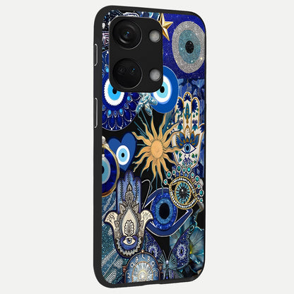  Mystic Blue Evil Eye back cover For Oneplus Nord 3 slim fit glass case with vibrant aesthetic design