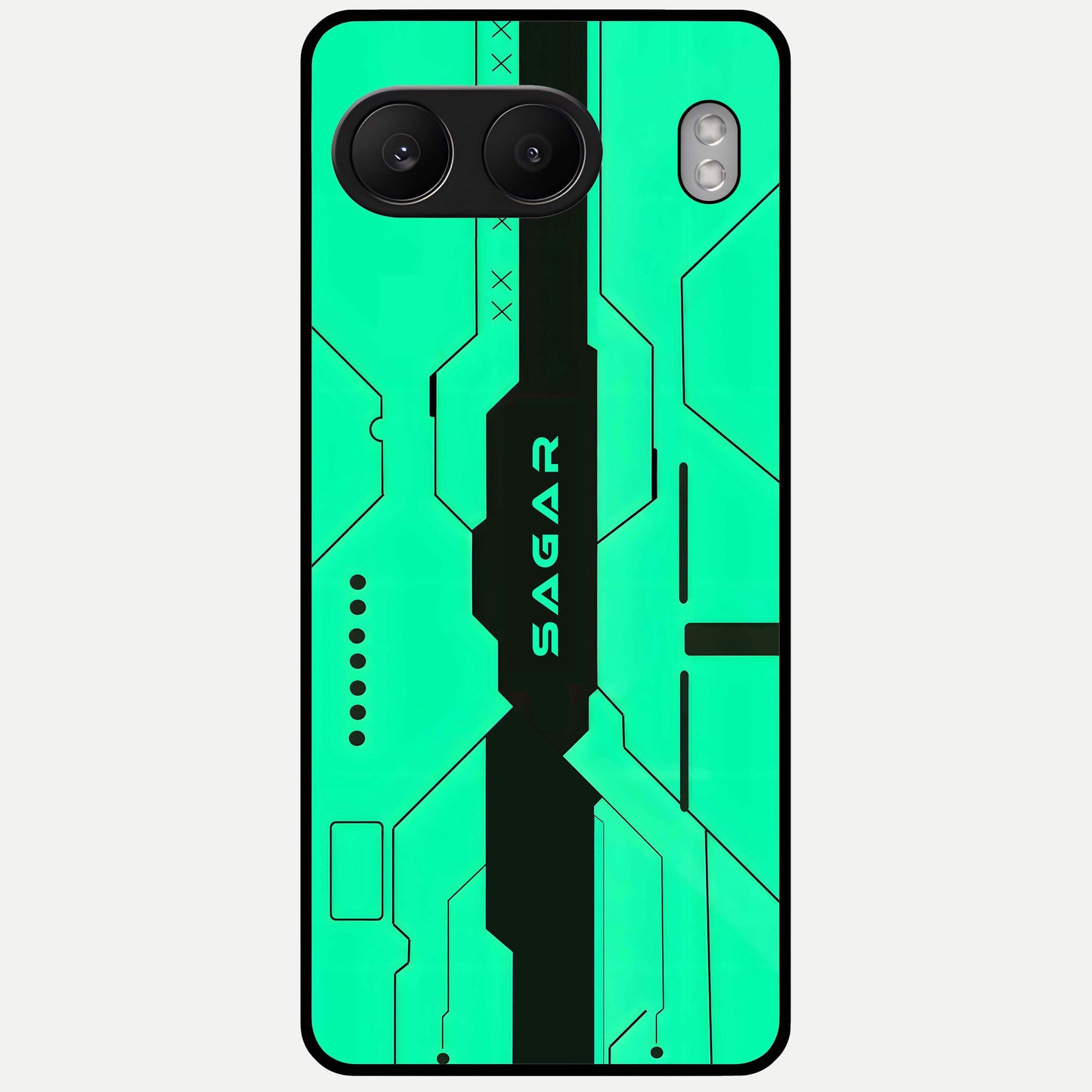  Aqua Tech CYBERPUNK Custom Name Glass Case For Oneplus Nord 4 back cover – full design glossy printed glass finish