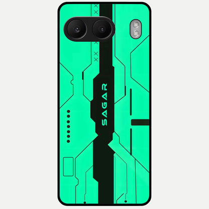  Aqua Tech CYBERPUNK Custom Name Glass Case For Oneplus Nord 4 back cover – full design glossy printed glass finish