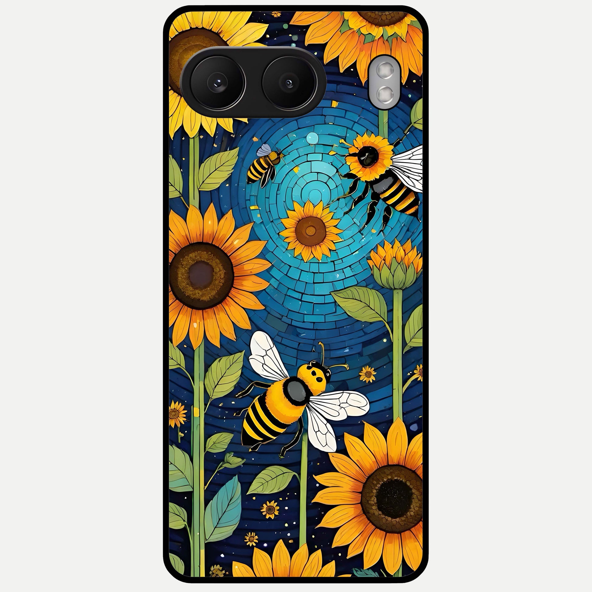  Bees And Sunflowers Glass Case For Oneplus Nord 4 back cover – full design glossy printed glass finish