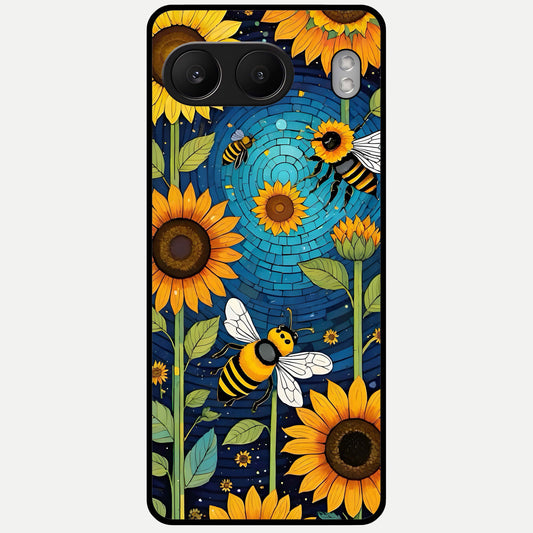  Bees And Sunflowers Glass Case For Oneplus Nord 4 back cover – full design glossy printed glass finish