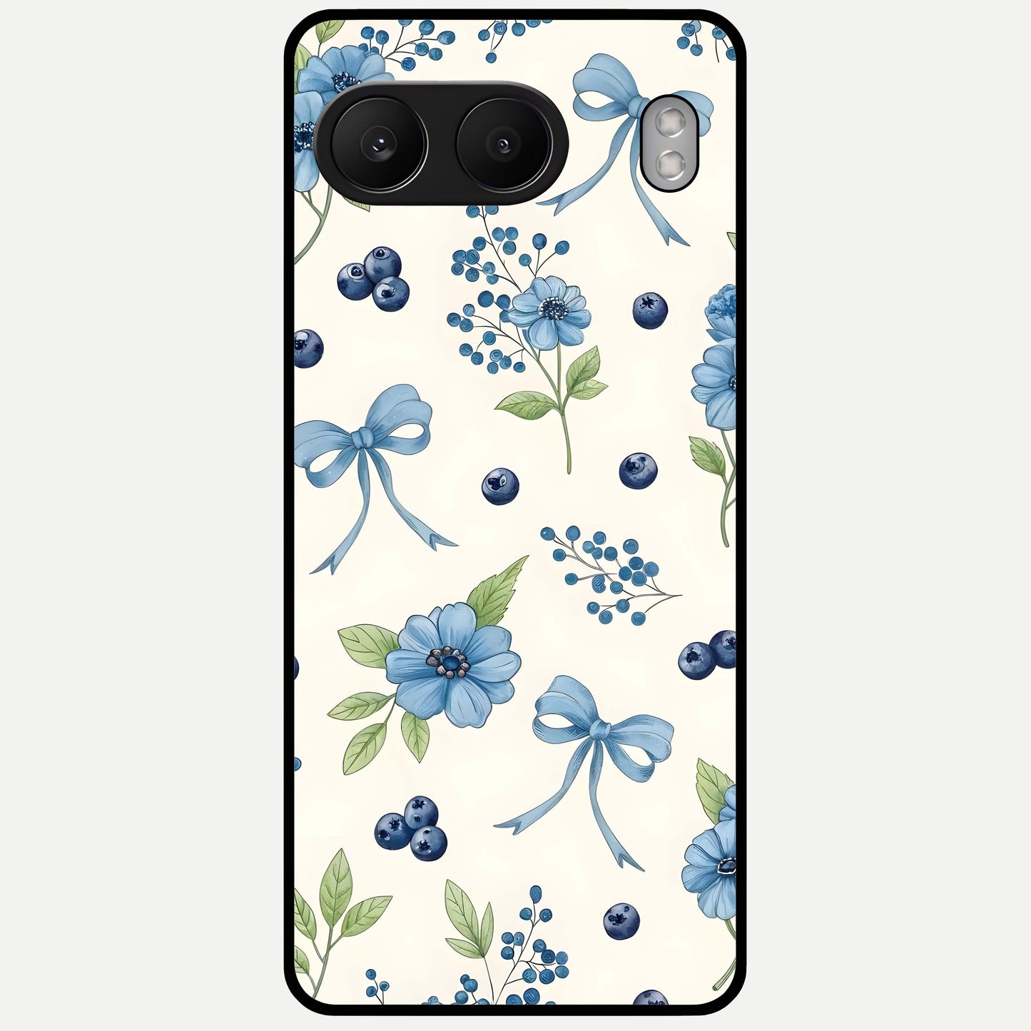  Blue Flower And Bow Glass Case For Oneplus Nord 4 back cover – full design glossy printed glass finish