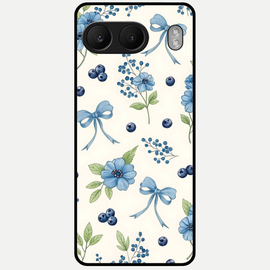  Blue Flower And Bow Glass Case For Oneplus Nord 4 back cover – full design glossy printed glass finish