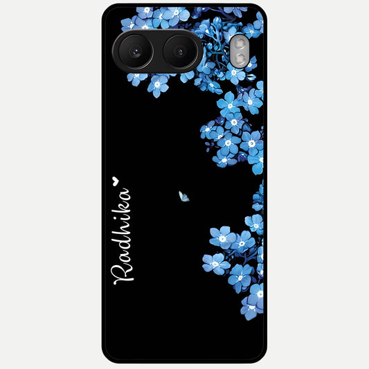  Blue Petal Dream Custom Name Glass Case For Oneplus Nord 4 back cover – full design glossy printed glass finish
